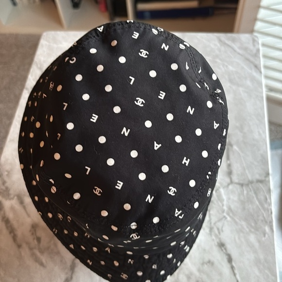 EUC Chanel Black and White Polka Dot Bucket Hat size small main image 7